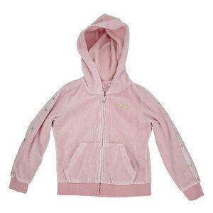 Juicy Couture Jacket Hoodie Girls 4T Pink Velour Lightweight Spellout Full Zip